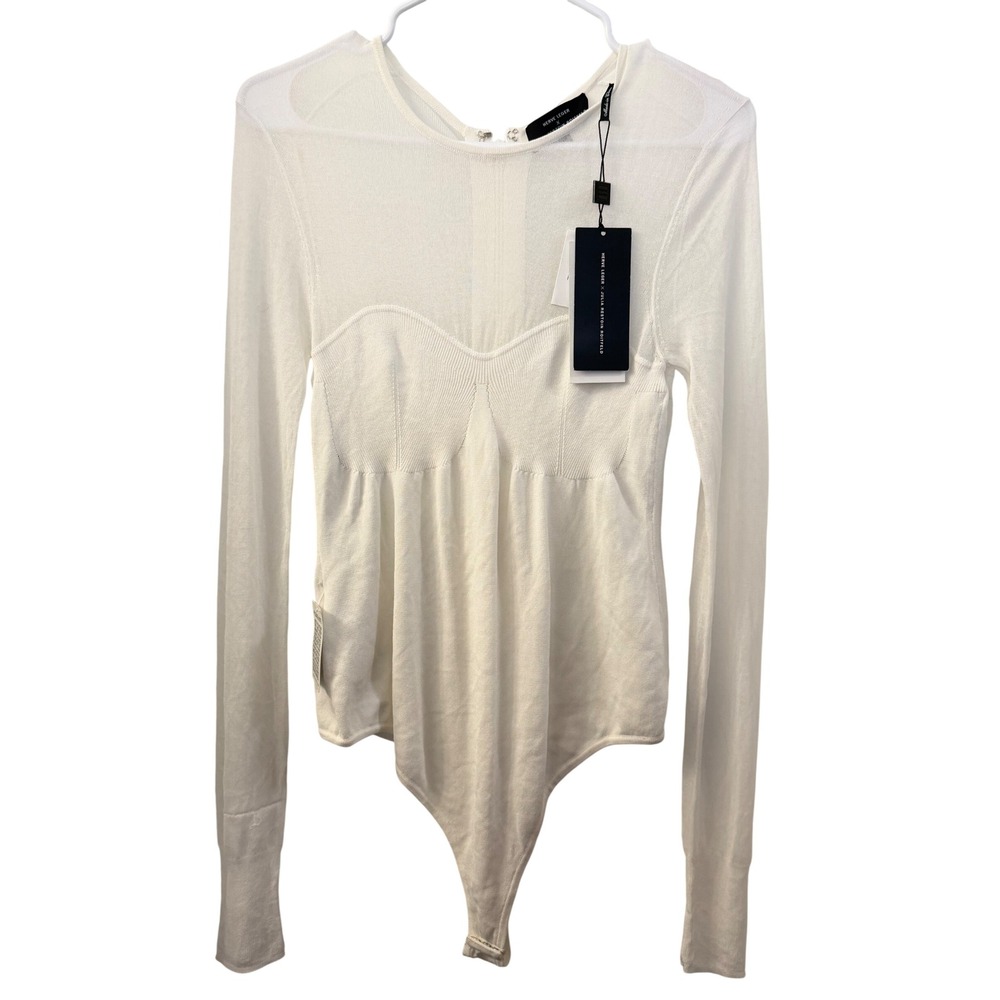 Herve Leger x Julia Restoin Roitfeld Alabaster White Mesh Bodysuit XL JRR1336191